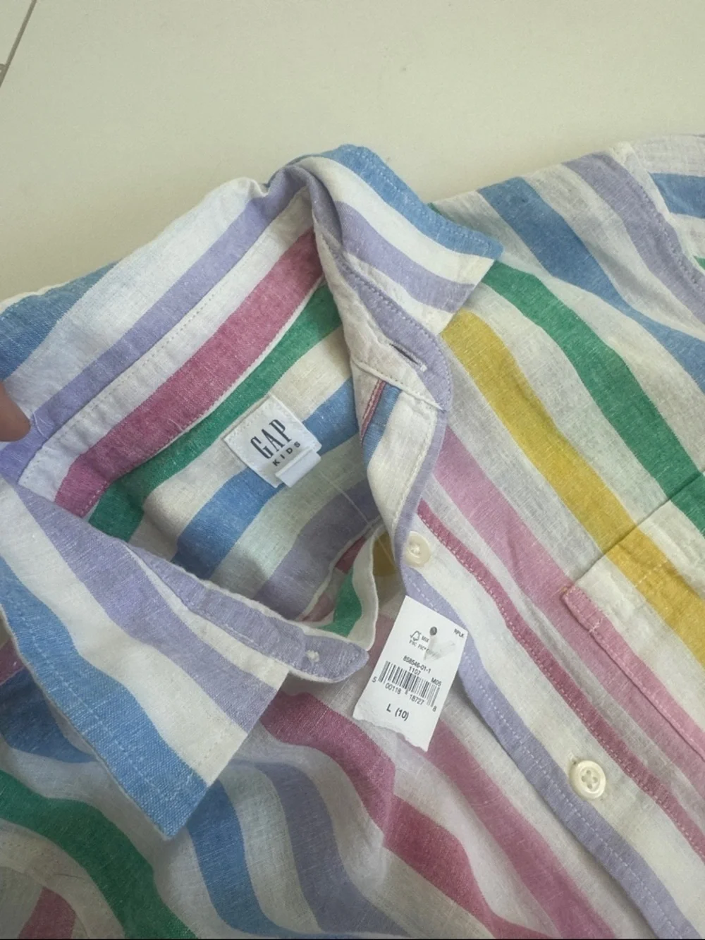 Gap button down stripped linen colorful shirt 10 NWT boys